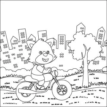 Vector illustration of cute little bear ride a motorcycle, イラスト素材