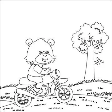 Vector illustration of cute little bear ride a motorcycle, Stock Illustration