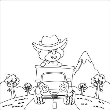 Vector illustration of cute little fox on a truck go to forest, Stock Illustration