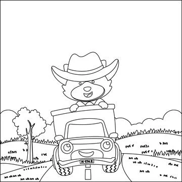 Vector illustration of cute little fox on a truck go to forest, Stock Illustration