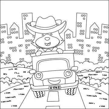 Vector illustration of cute little fox on a truck go to forest, Stock Illustration