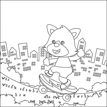 Vector illustration of cute little fox on skate board. Cartoon isolated Stock Illustration