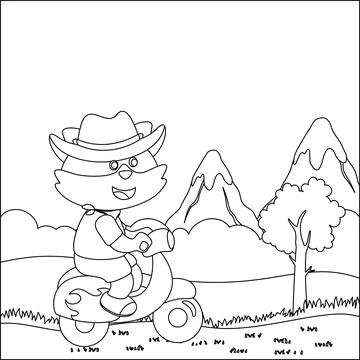 Vector illustration of cute little fox riding a scooter. Stock Illustration