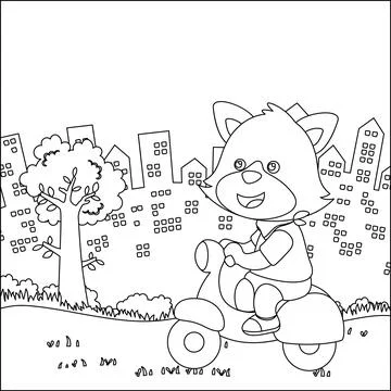 Vector illustration of cute little fox riding a scooter. Stock Illustration