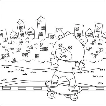 Vector illustration of cute little fox on skate board. Stock Illustration
