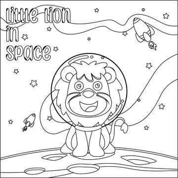 Vector illustration of cute little lion on the moon. Stock Illustration