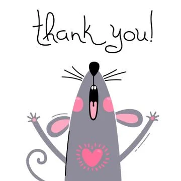 Vector illustration of a cute little mouse says thank you. Greeting card with a Stock Illustration