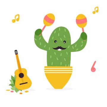 Vector illustration of cute Mexican cactus in pot Illustrazione stock