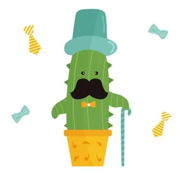 Vector illustration of cute mister cactus Stock Illustration