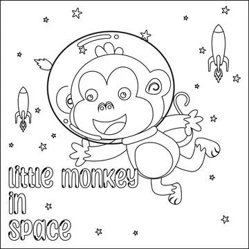Vector illustration of cute monkey Astronaut Floating In Space. Illustrazione stock