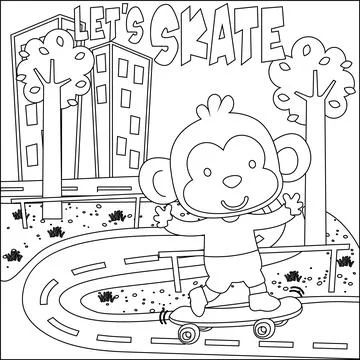 Vector illustration of cute monkey on skate board. Cartoon isolated vector Stock Illustration