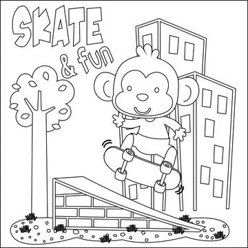 Vector illustration of cute monkey on skate board. Cartoon isolated vector Stock Illustration