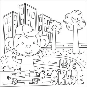 Vector illustration of cute monkey on skate board. Cartoon isolated vector Stock Illustration