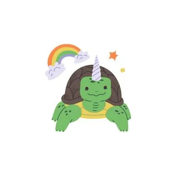 Vector illustration cute mythical beast unicorn turtle on a white background 스톡 일러스트