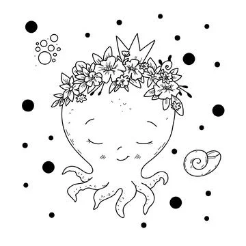 Vector illustration of a cute octopus in hand-draw doodle style. Stock Illustration