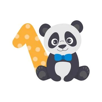 Vector illustration of cute panda holding big number one on white background Stock Illustration