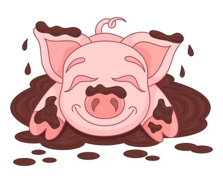 Vector illustration of cute pig in a puddle Stock Illustration
