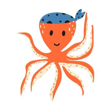 Vector illustration of cute pirate octopus. Stock Illustration