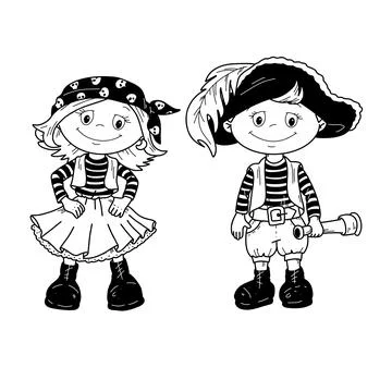 Vector illustration of cute pirates boy and girl. Stock Illustration