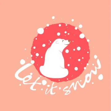 Vector illustration of cute polar bear under the snow Stock Illustration