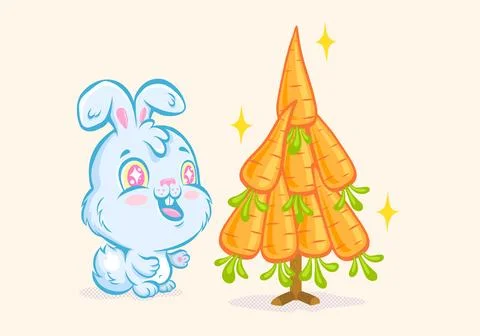Vector illustration of a cute rabbit and carrots like Christmas tree for Ch.. Stock Illustration