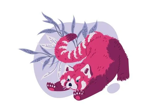 Vector illustration of cute red panda against of leaves and twigs, Funny Stock Illustration