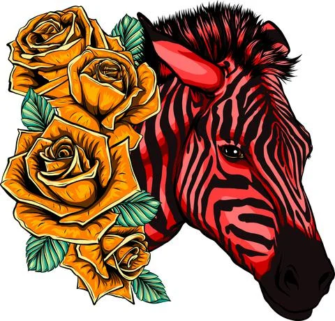 Vector illustration with cute red zebra with yellow roses Illustrazione stock