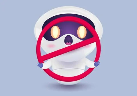 Vector illustration of a cute robot and stop sign. Vector icon of chat bot .. Stock-Illustration