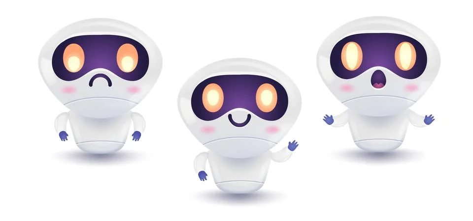 Vector illustration of a cute robot in different mood. Vector set icons for.. Illustration