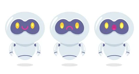 Vector illustration of a cute robot in different mood. Vector set icons for.. Stock Illustration