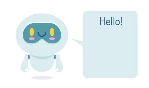 Vector illustration of a cute robot with a speech bubble. Vector icon for c.. Stock Illustration