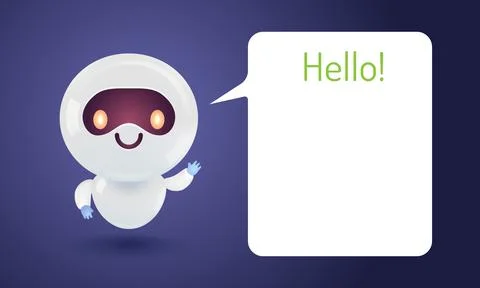 Vector illustration of a cute robot with a speech bubble. Vector icon for c.. Stock Illustration