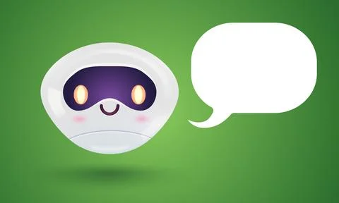 Vector illustration of a cute robot with a speech bubble. Vector icon for c.. Stock-Illustration