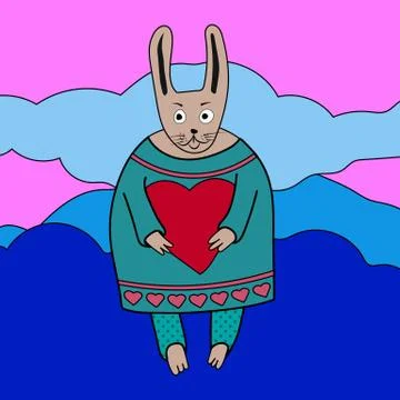 Vector illustration of cute romantic bunny boy with heart Stock Illustration