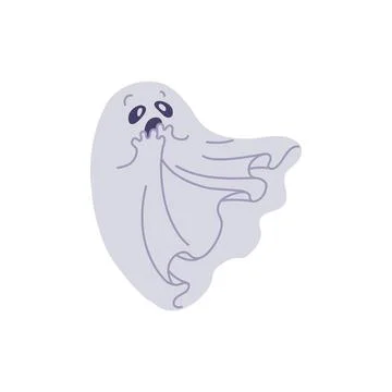 Vector illustration with a cute scared ghost in flight on a white background. Stock Illustration