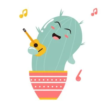 Vector illustration of cute singing cartoon cactus Stock Illustration