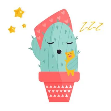 Vector illustration of cute sleeping cactus Stock Illustration