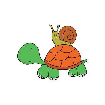 Vector illustration of cute snail riding a tortoise Illustrazione stock
