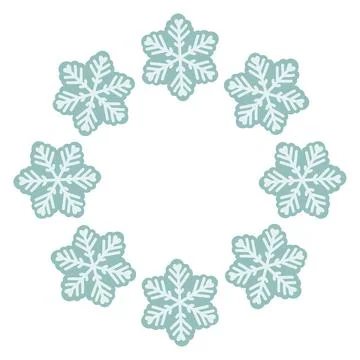Vector illustration of cute snowflakes arranged in a circular frame. Winter Stock Illustration