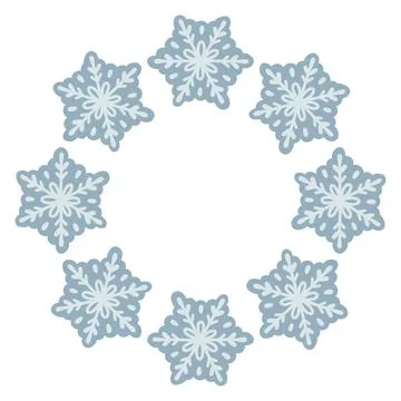 Vector illustration of cute snowflakes arranged in a circular frame. Winter Stock Illustration
