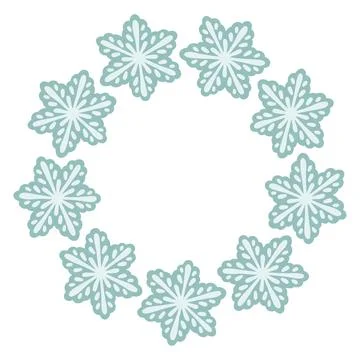 Vector illustration of cute snowflakes arranged in a circular frame. Winter Stock Illustration