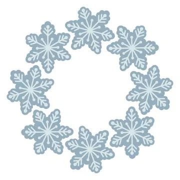 Vector illustration of cute snowflakes arranged in a circular frame. Winter Stock Illustration