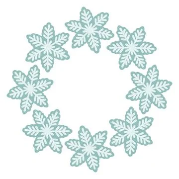 Vector illustration of cute snowflakes arranged in a circular frame. Winter Stock Illustration