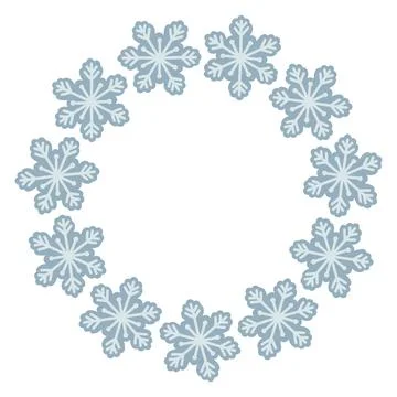 Vector illustration of cute snowflakes arranged in a circular frame. Winter Stock Illustration