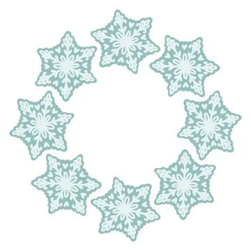 Vector illustration of cute snowflakes arranged in a circular frame. Winter Stock Illustration