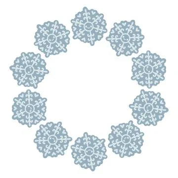 Vector illustration of cute snowflakes arranged in a circular frame. Winter Stock Illustration