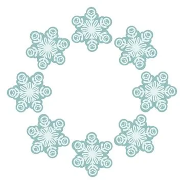 Vector illustration of cute snowflakes arranged in a circular frame. Winter Stock Illustration