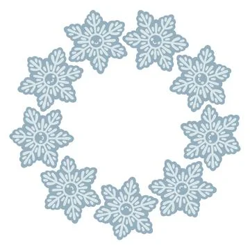 Vector illustration of cute snowflakes arranged in a circular frame. Winter Stock Illustration