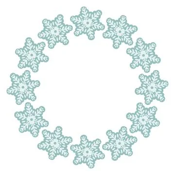 Vector illustration of cute snowflakes arranged in a circular frame. Winter Stock Illustration