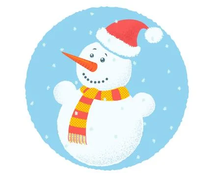 Vector illustration of a cute snowman in Santa hat for winter holidays. Ban.. Stock Illustration
